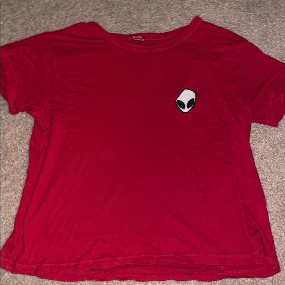Red t-shirt with alien patch